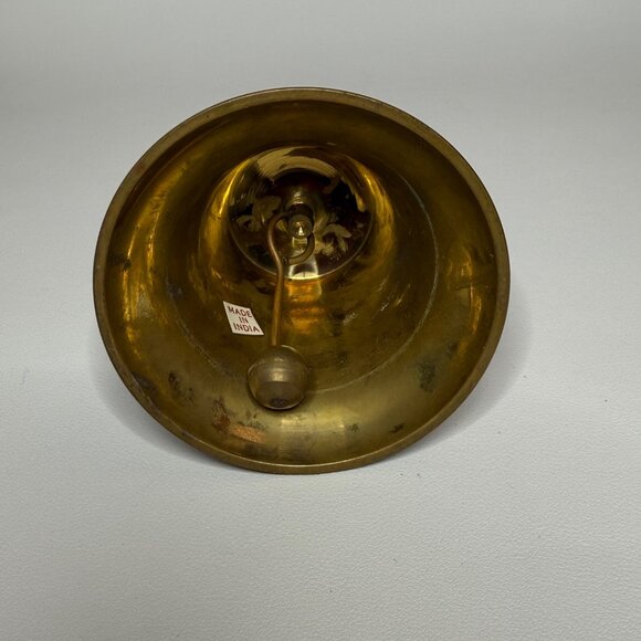 Solid Brass Hand Bell School Bell Dinner Bell India 6-1/2" Tall - Picture 4 of 6